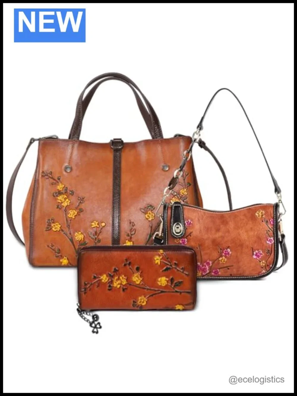 Genuine Leather Vintage Bag & Wallet Set for Women - Crossbody Purse with RFID